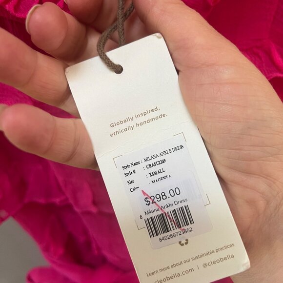 Cleobella Milana Ankle‎ Dress XS Magenta Ruffled Ethically Handmade - Picture 4 of 9